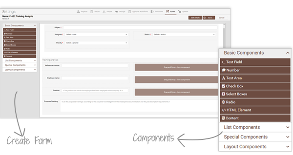 qmsWrapper Form Editor – drag-and-drop components for custom QMS forms